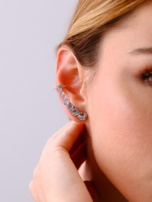 Brinco Ear Cuff Sete Pedras Água Marinha | Prata 925