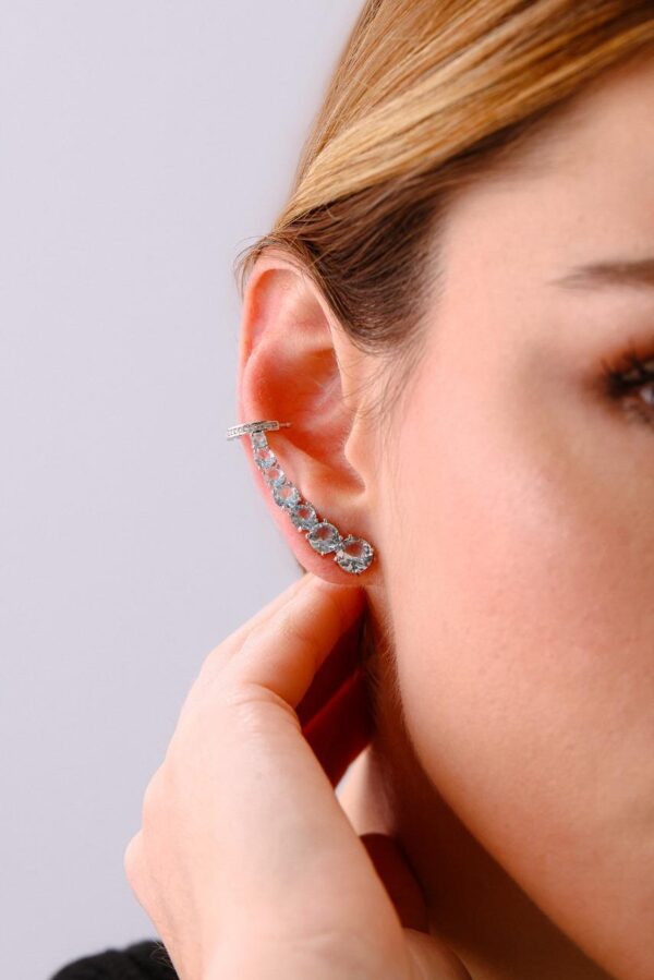 Brinco Ear Cuff Sete Pedras Água Marinha | Prata 925