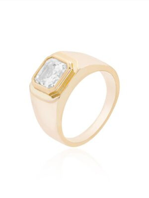 Anel Dedinho Quadrado Moissanite | Prata 925 com Banho de Ouro
