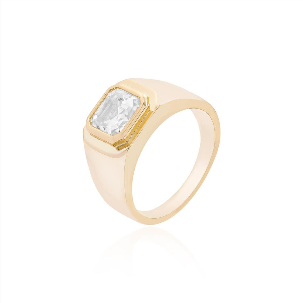Anel Dedinho Quadrado Moissanite | Prata 925 com Banho de Ouro