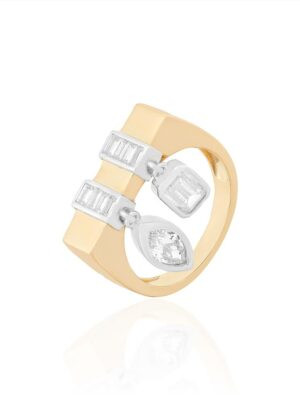 Anel Duas Fileiras Baguetadas | Prata 925 com Banho de Ouro