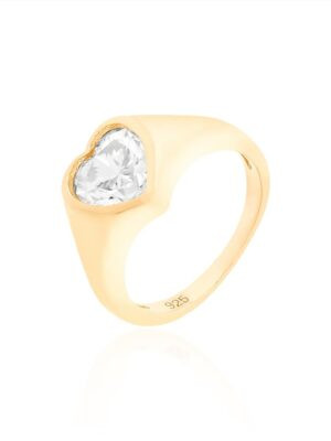 Anel Dedinho Coração Moissanite Cravação Inglesa | Prata 925 com Banho em Ouro 18k
