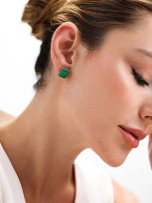 Brinco Retangular Esmeralda | Ródio